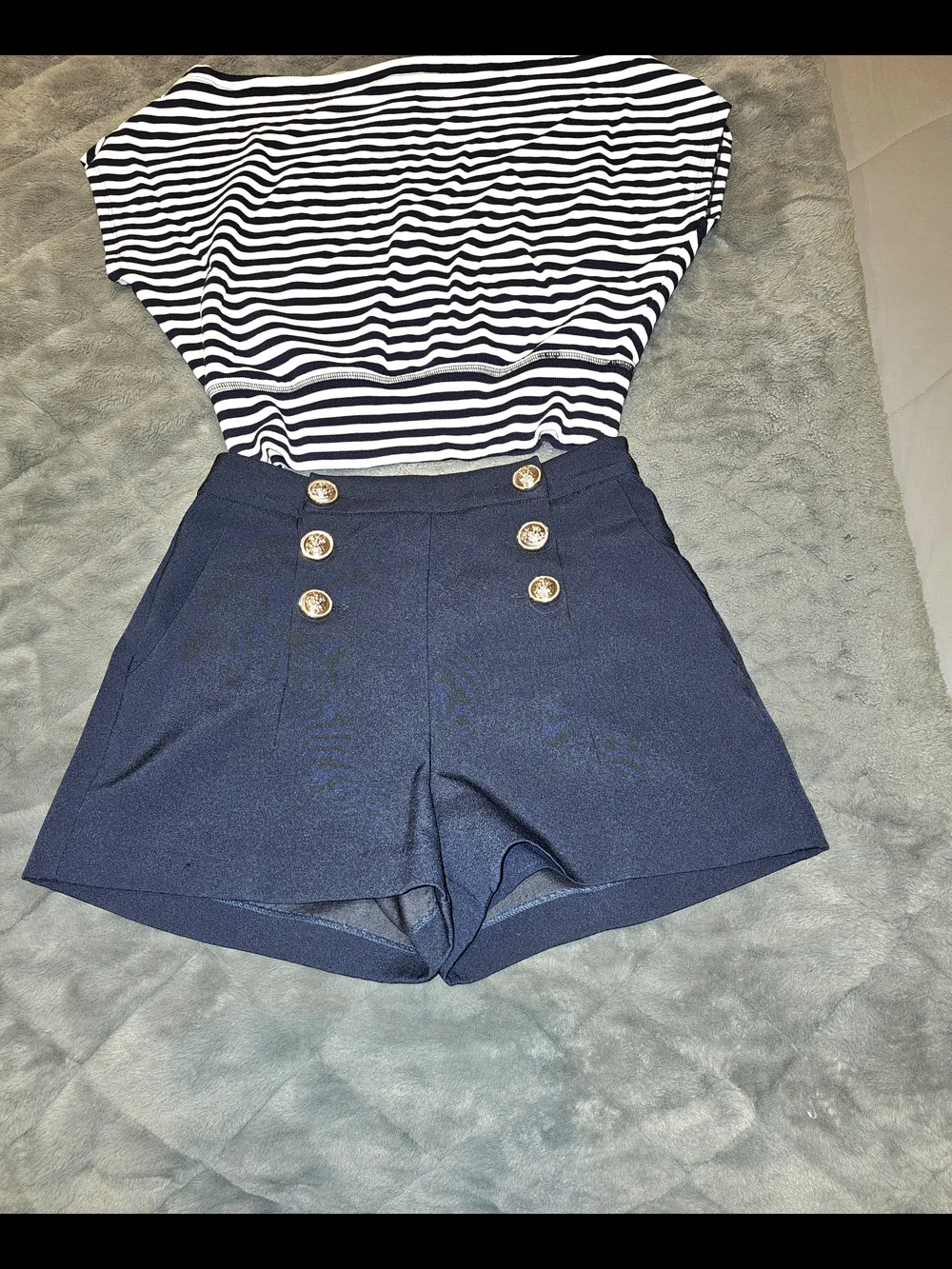 Worn Once Vici Navy High-Waist Nautical Shorts (Sm) & Garage Striped Shirt (Med)